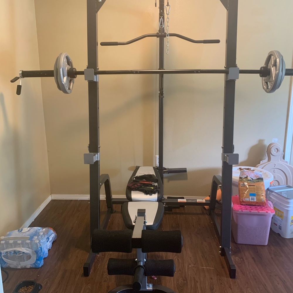 Weight set with weights and bars and bench!!